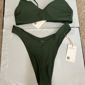 New Quince Italian High Rise High Leg Bikini Bottom & Cami Top Palm Green Medium